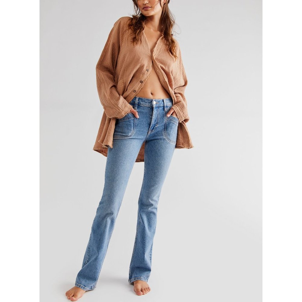 FREE PEOPLE Aiden Slim Flare Jeans / Too Cool Blue